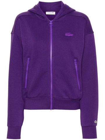 Women's Cotton Zip-Up Hooded  Jacket Purple - LACOSTE - BALAAN 1