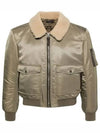 Men's Nylon Twill Shearling Collar Flight Bomber Jacket Khaki - TOM FORD - BALAAN 2