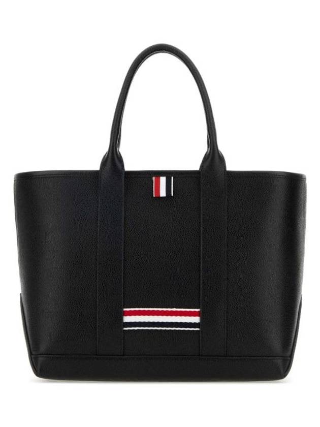 Three Stripe Tab Stripe Leather Tote Bag Black - THOM BROWNE - BALAAN 1