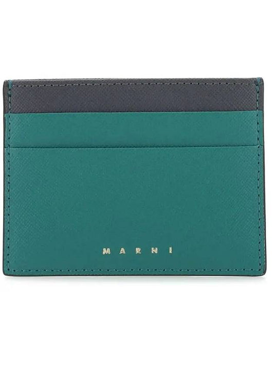 Women's Logo Saffiano Card Wallet Blue Multi - MARNI - BALAAN.