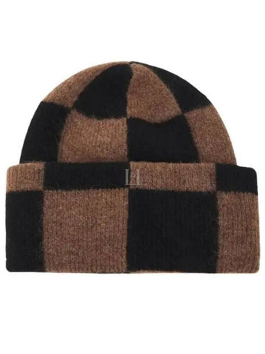 Men's Jive Checkered Knit Beanie Brown Black - J.LINDEBERG - BALAAN 1