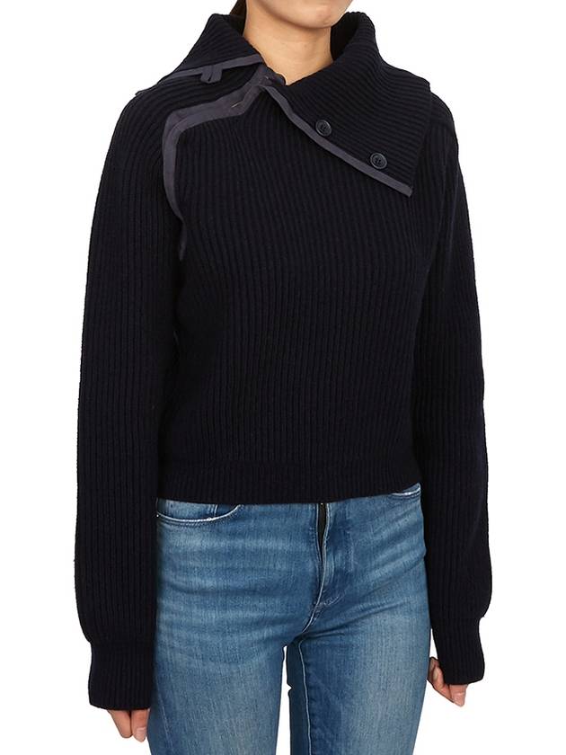 La Maille Vega Asymmetric Mock Neck Wool Knit Top Navy - JACQUEMUS - BALAAN 7