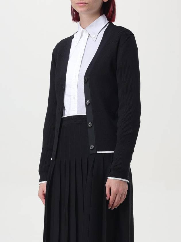 Tipping Rib Stitch Cable Wool Silk Blend Cardigan Black - THOM BROWNE - BALAAN 5