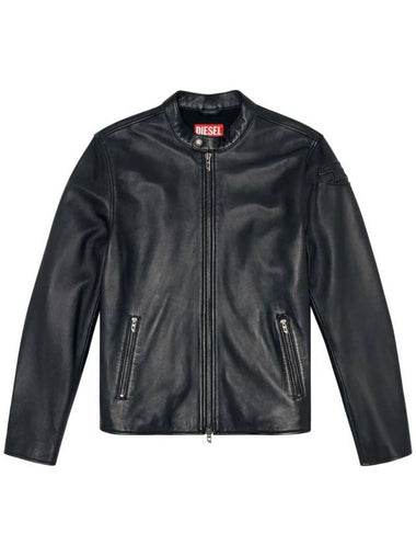 L Carver Embossed Logo Leather Biker Jacket Black - DIESEL - BALAAN 1