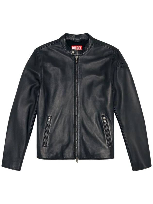 L Carver Embossed Logo Leather Biker Jacket Black - DIESEL - BALAAN 1