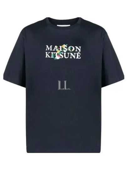 Flowers Oversized Short Sleeve T-Shirt Navy - MAISON KITSUNE - BALAAN 2