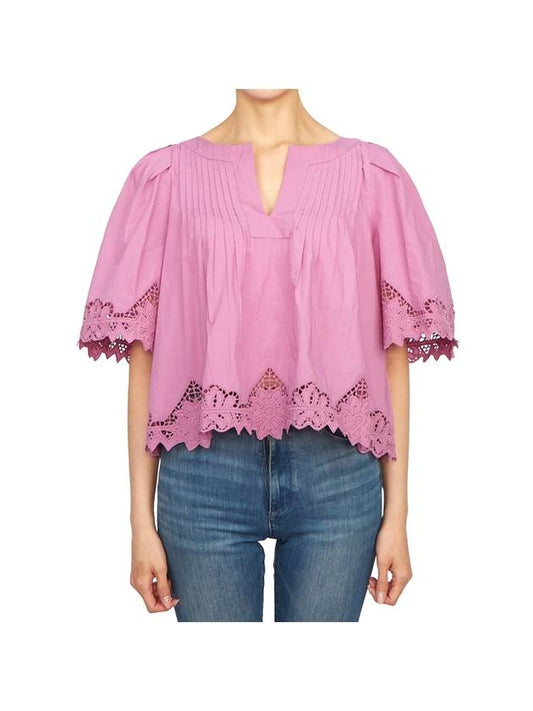 Women's Cotton Short Sleeve Blouse Pink - VANESSA BRUNO - BALAAN 1