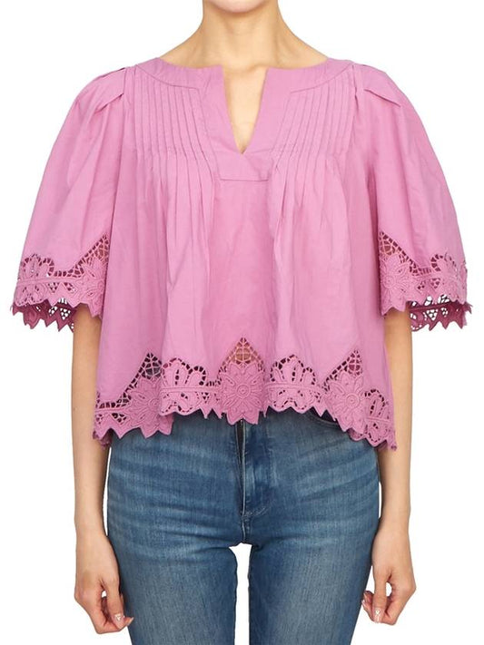 Women's Cotton Short Sleeve Blouse Pink - VANESSA BRUNO - BALAAN 1