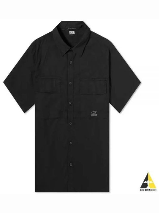 Cotton Rip-Stop Short Sleeve Shirt Black - CP COMPANY - BALAAN 2