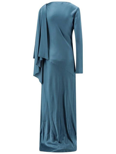 Long Blue Dress With Draped Detail In Silk Woman - ALBERTA FERRETTI - BALAAN 2