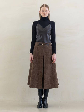 Women's Wool Herringbone Semi-Flare A-Line Skirt Brown - DEFEMME - BALAAN 1
