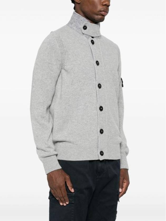 Wappen High Neck Button Up Wool Cardigan Melange Grey - STONE ISLAND - BALAAN 3