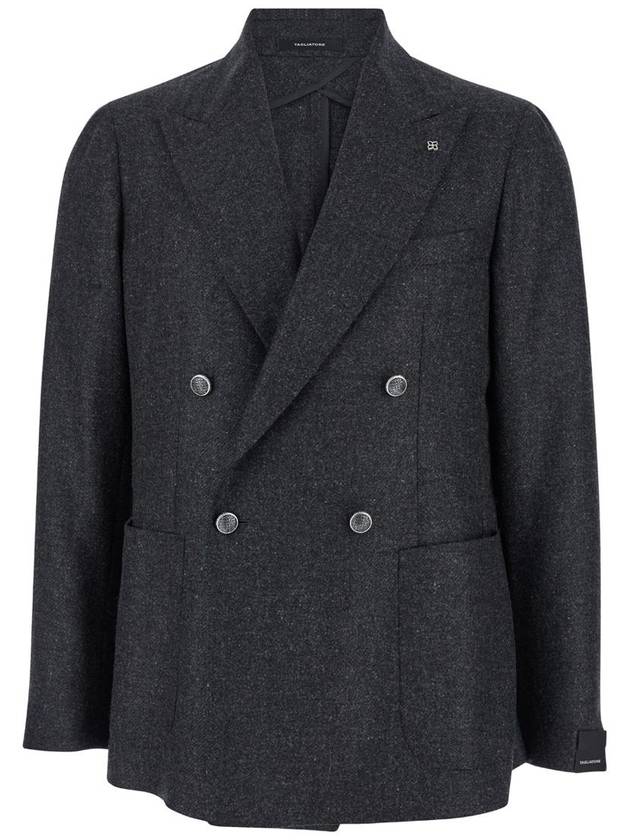 Grey Double-Breasted Jacket With Patch Pockets In Wool Blend Man - TAGLIATORE - BALAAN 1