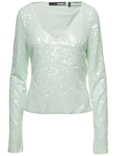 Green Long Sleeve Top With All-Over Sequins In Recycled Fabric Woman - ROTATE - BALAAN 1