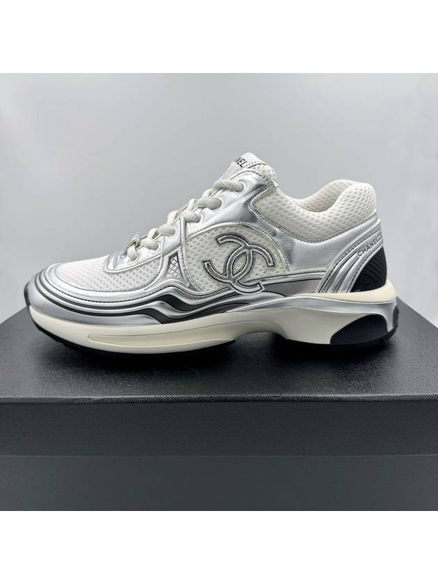 Fabric Laminated Low Top Sneakers Silver - CHANEL - BALAAN 2