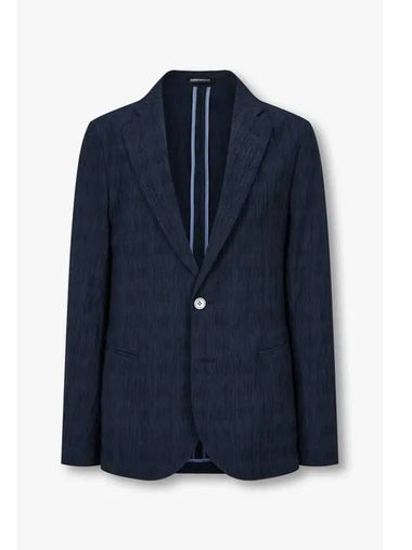 Men s Check Pattern Wrinkle Single Jacket Navy - EMPORIO ARMANI - BALAAN 1