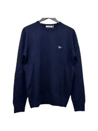 Tricolor Fox Patch Classic Round Neck Knit Top Navy - MAISON KITSUNE - BALAAN 2