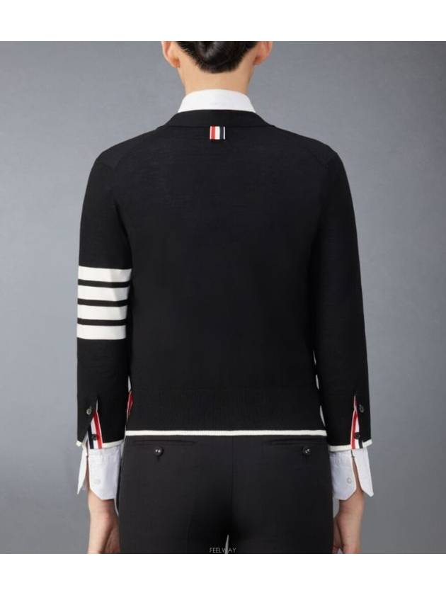 4 Bar Relaxed Fit Fine Merino Wool Cardigan Black - THOM BROWNE - BALAAN 3