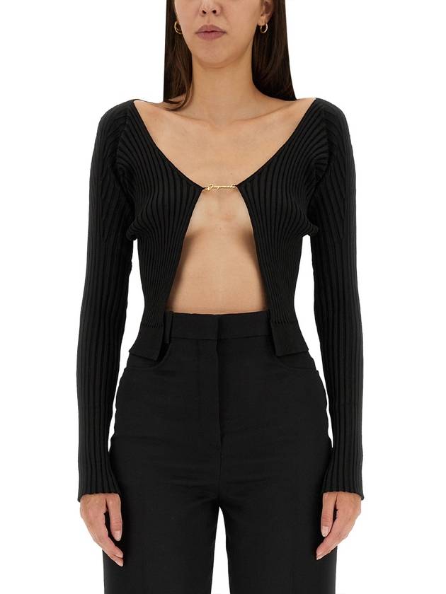 La Maille Pralu Longue Micro Charm Logo Cardigan Black - JACQUEMUS - BALAAN 2