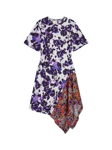 Women s color combination flare silk dress dark purple - DRIES VAN NOTEN - BALAAN 1