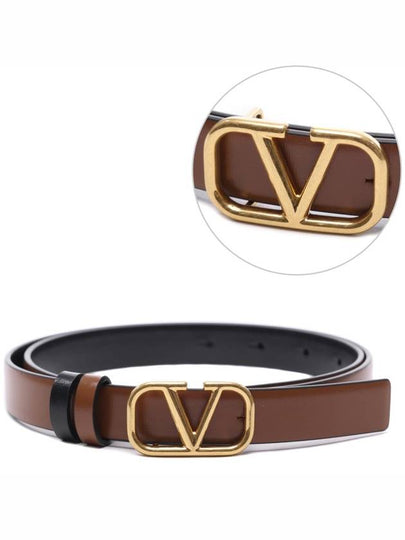 Reversible V Logo Signature Leather Belt Brown Black - VALENTINO - BALAAN 2