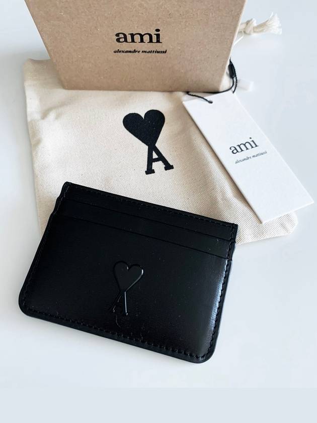 Heart Logo Leather Card Wallet Black - AMI - BALAAN 2