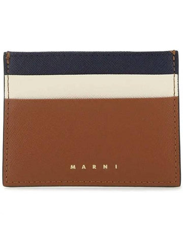 Saffiano Color Block Leather Card Wallet Brown - MARNI - BALAAN 1