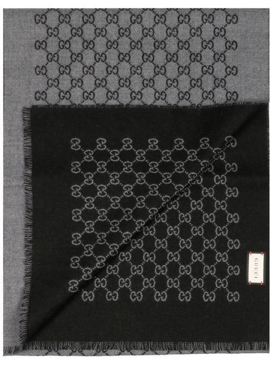 GG Jacquard Reversible Wool Muffler Grey Black - GUCCI - BALAAN 1