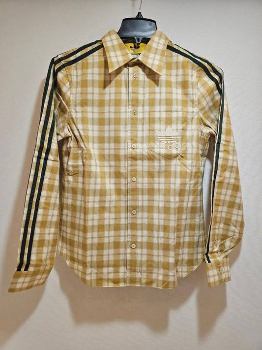 x Adidas Striped Trefoil Logo Check Shirt 726087 - GUCCI - BALAAN 2