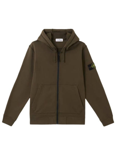 Organic Cotton Fleece Zip-Up Hoodie Military Green - STONE ISLAND - BALAAN 1