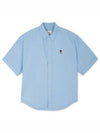 Men's Boxy Fit Embroidered Logo Short Sleeve Shirt Light Blue - AMI - BALAAN 2