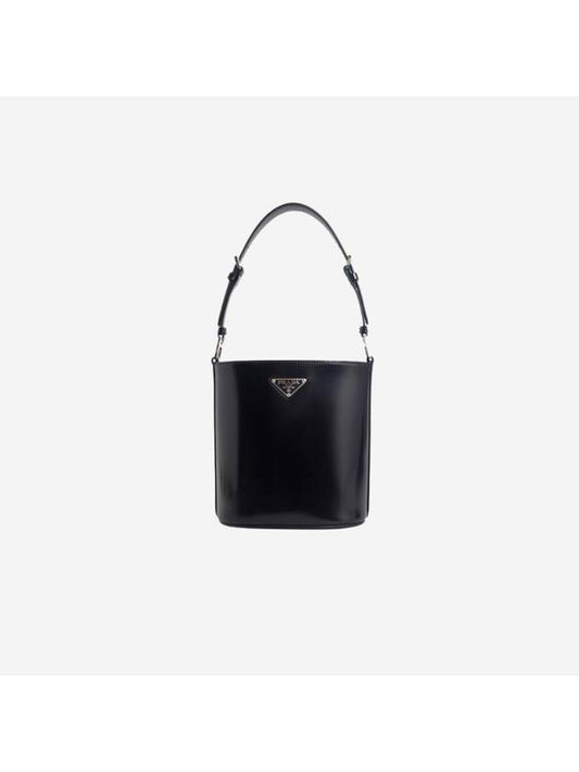 Mini Brushed Leather Bucket Bag Black - PRADA - BALAAN 1