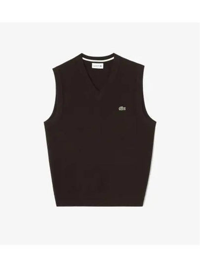 Men's V Neck Vest Dark Brown - LACOSTE - BALAAN 2