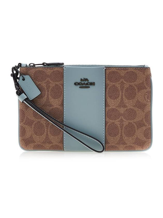 Small wristlet in color block signature 32445 TAN AQUA - COACH - BALAAN.