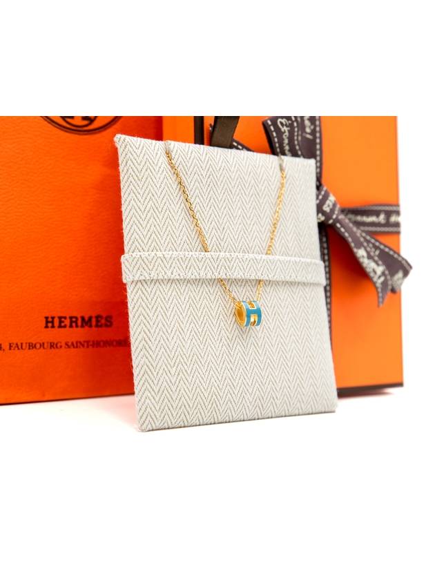 Women s Necklace Mini Pop Ache H Pendant Blue Jeans Gold Chain - HERMES - BALAAN 3