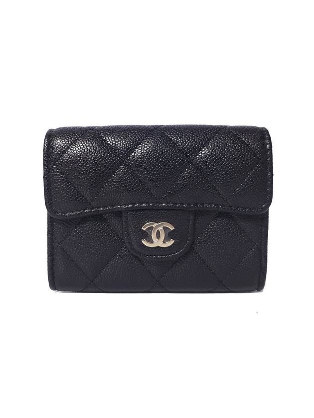 Classic Grained Calfskin Card Wallet Gold Black - CHANEL - BALAAN 1