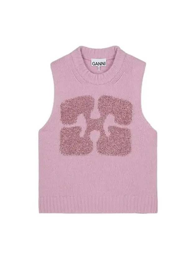 Graphic Wool Mix Vest Knit Top Fragrant Lilac - GANNI - BALAAN 2