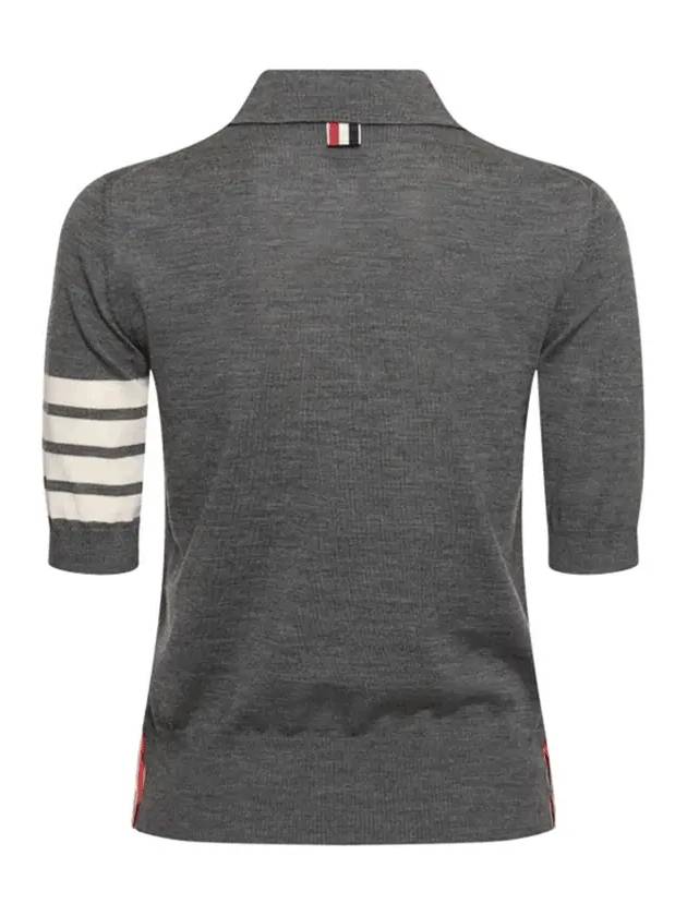 Women's Diagonal Striped Relaxed Fit Wool Polo Shirt Grey - THOM BROWNE - BALAAN 3