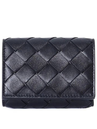 TINy Tri-Fold Zipper Half Wallet Black - BOTTEGA VENETA - BALAAN 2