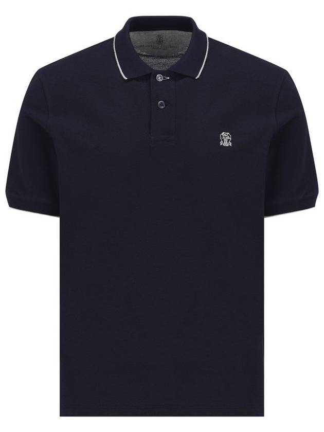 Embroidered Logo Short Sleeve Polo Shirt Navy - BRUNELLO CUCINELLI - BALAAN 2