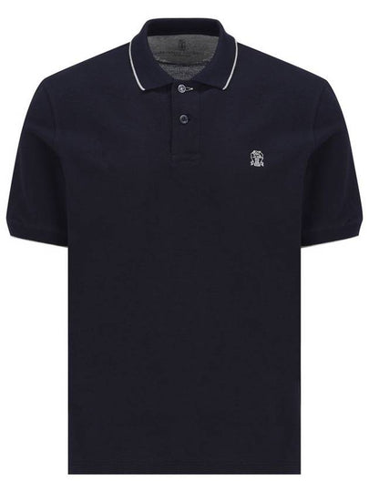 Embroidered Logo Short Sleeve Polo Shirt Navy - BRUNELLO CUCINELLI - BALAAN 2