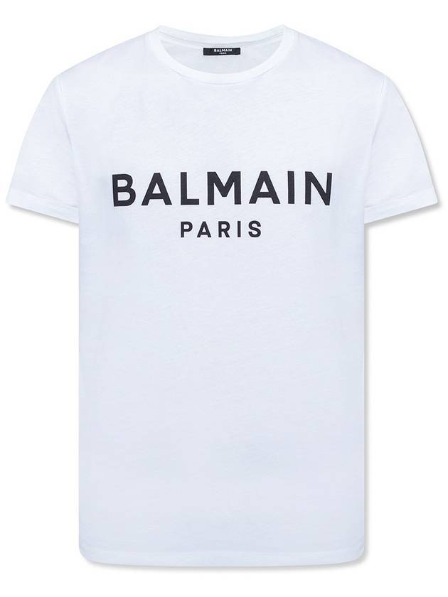 Men's Logo Print Short Sleeve T-Shirt White - BALMAIN - BALAAN.