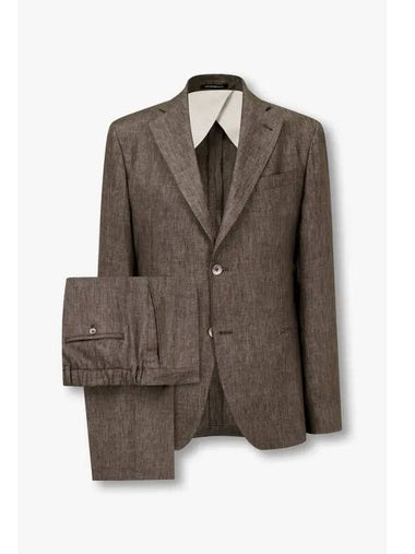 Men s no cut lapel linen single suit dark brown - EMPORIO ARMANI - BALAAN 1