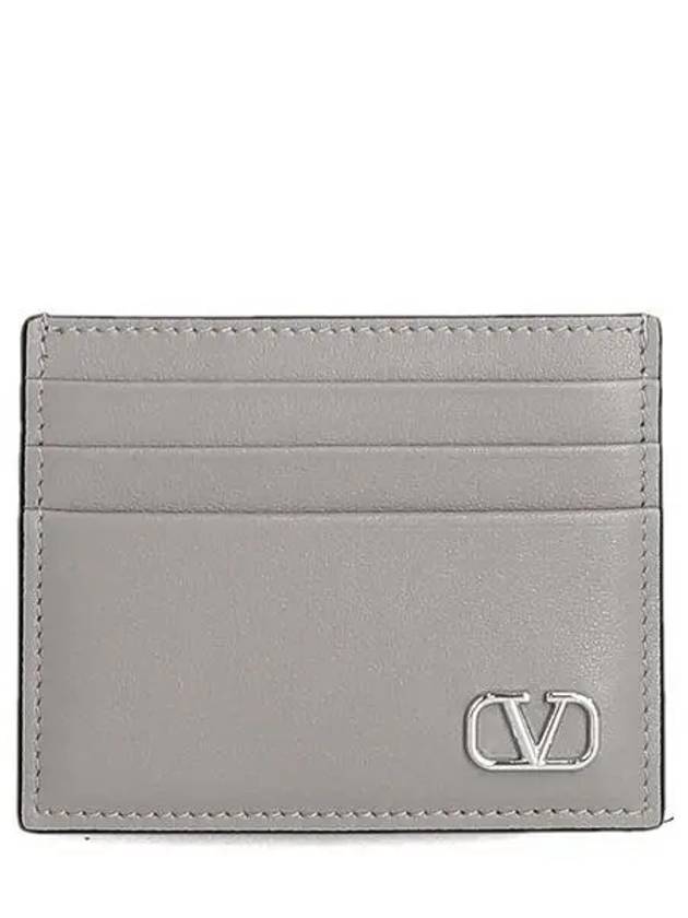 V Logo Signature Card Wallet Pearl Grey - VALENTINO - BALAAN 2