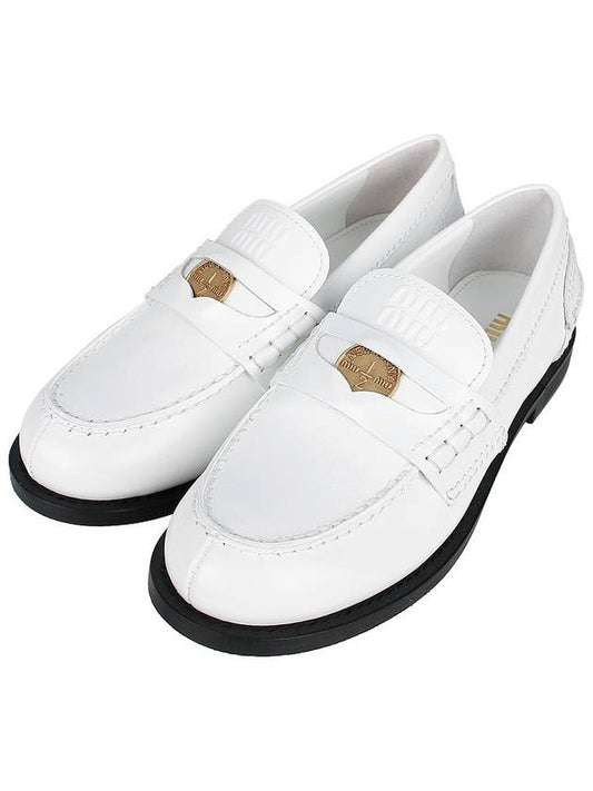 Brushed Leather Penny Loafers White - MIU MIU - BALAAN 2