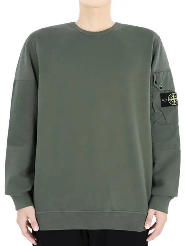 Brushed Organic Cotton Fleece Sweatshirt Green - STONE ISLAND - BALAAN 3