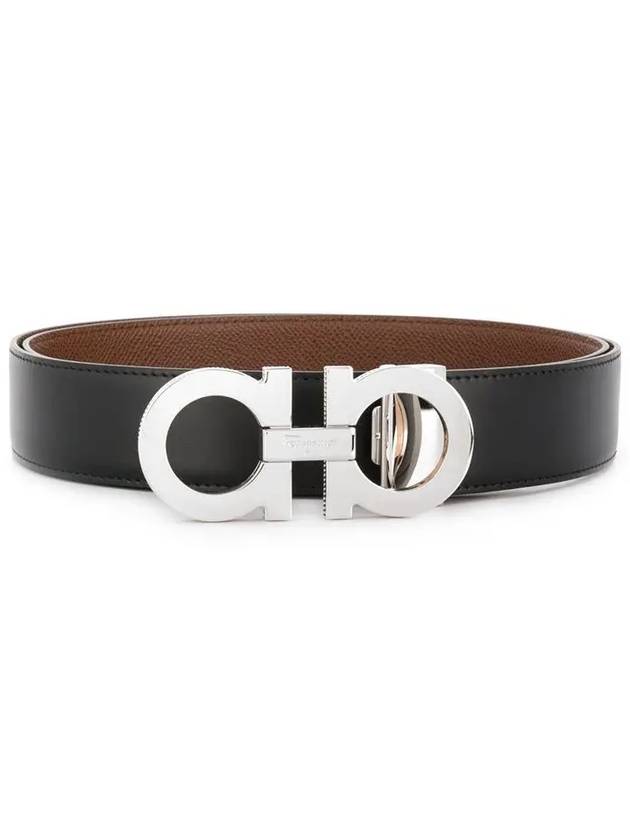 Reversible Gancini Leather Belt Black Brown - SALVATORE FERRAGAMO - BALAAN 3