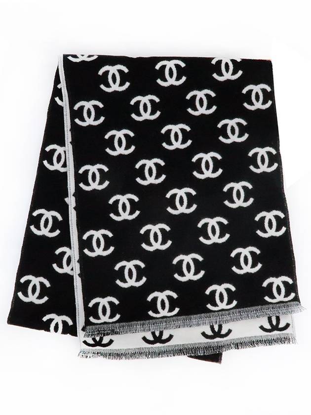 CC Logo Classic Pattern Wool Muffler Black Ivory - CHANEL - BALAAN 1