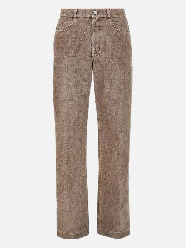 Men's Monogram Button Detail Denim Straight Jeans Beige - FENDI - BALAAN 3