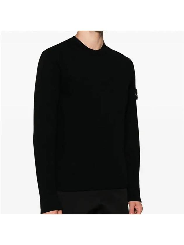 Compass Badge Crewneck Virgin Wool Knit Top Black - STONE ISLAND - BALAAN 4